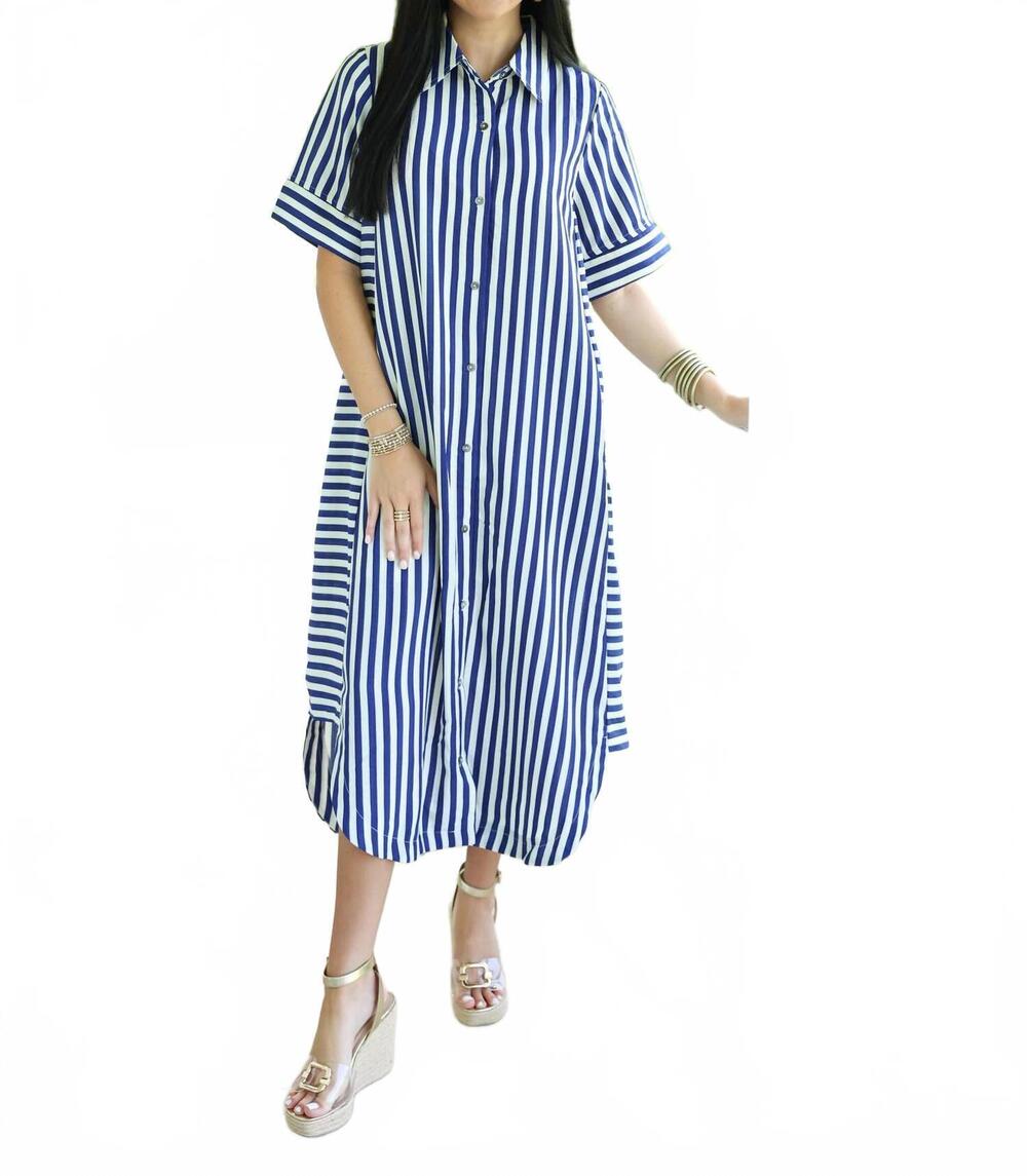 NEW ENTRO everly stripe midi dress in blue